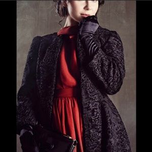 White House Black Market Faux Persian Lamb Soft Ruched Coat - Size Small